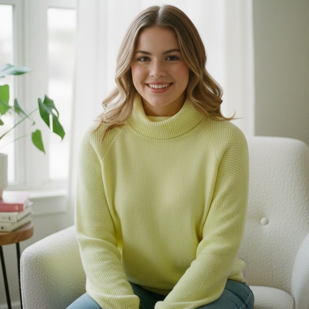 LOFT Lime Green Raglan Sleeve Turtleneck Sweater‎ - Size Medium